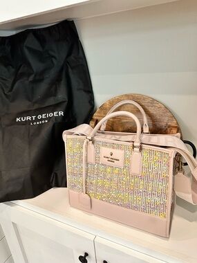 Kurt Geiger Pink Pastel Raffia Large Shopper Bag Tote